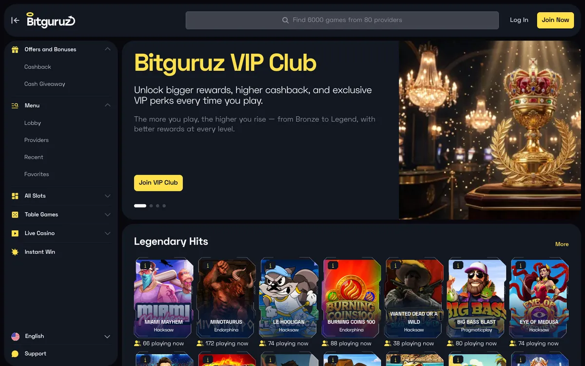 Bitguruz Casino — Home page, captured from Germany