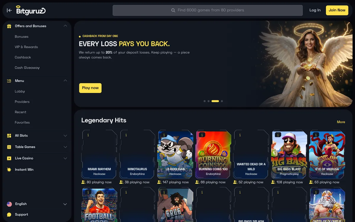 Bitguruz Casino — Home page, captured from Slovenia