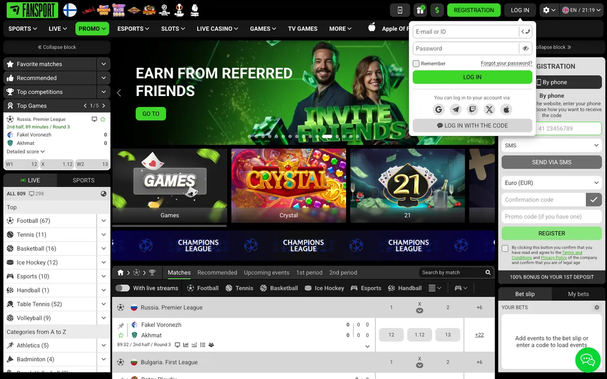 Fansport Casino — Sign-up, captured from Finland