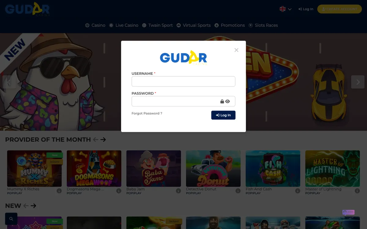 Gudar Casino — Sign-up, captured from Canada