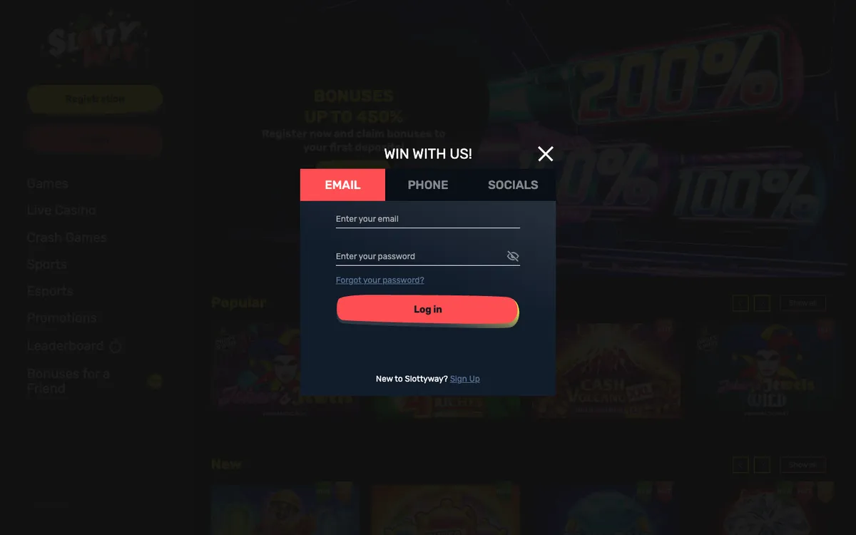 Slottyway Casino — «Регистрация», снято из страны Аргентина