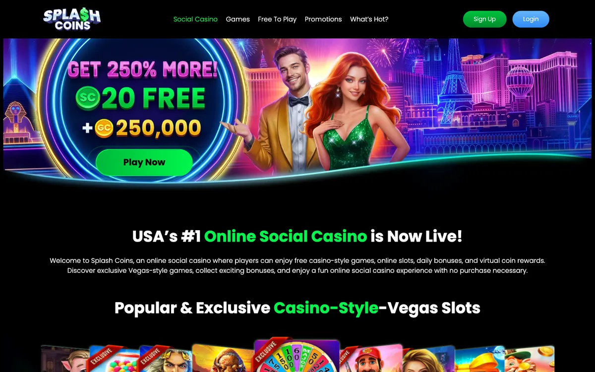 SplashCoins Casino — «Главная», снято из страны Соединенные Штаты