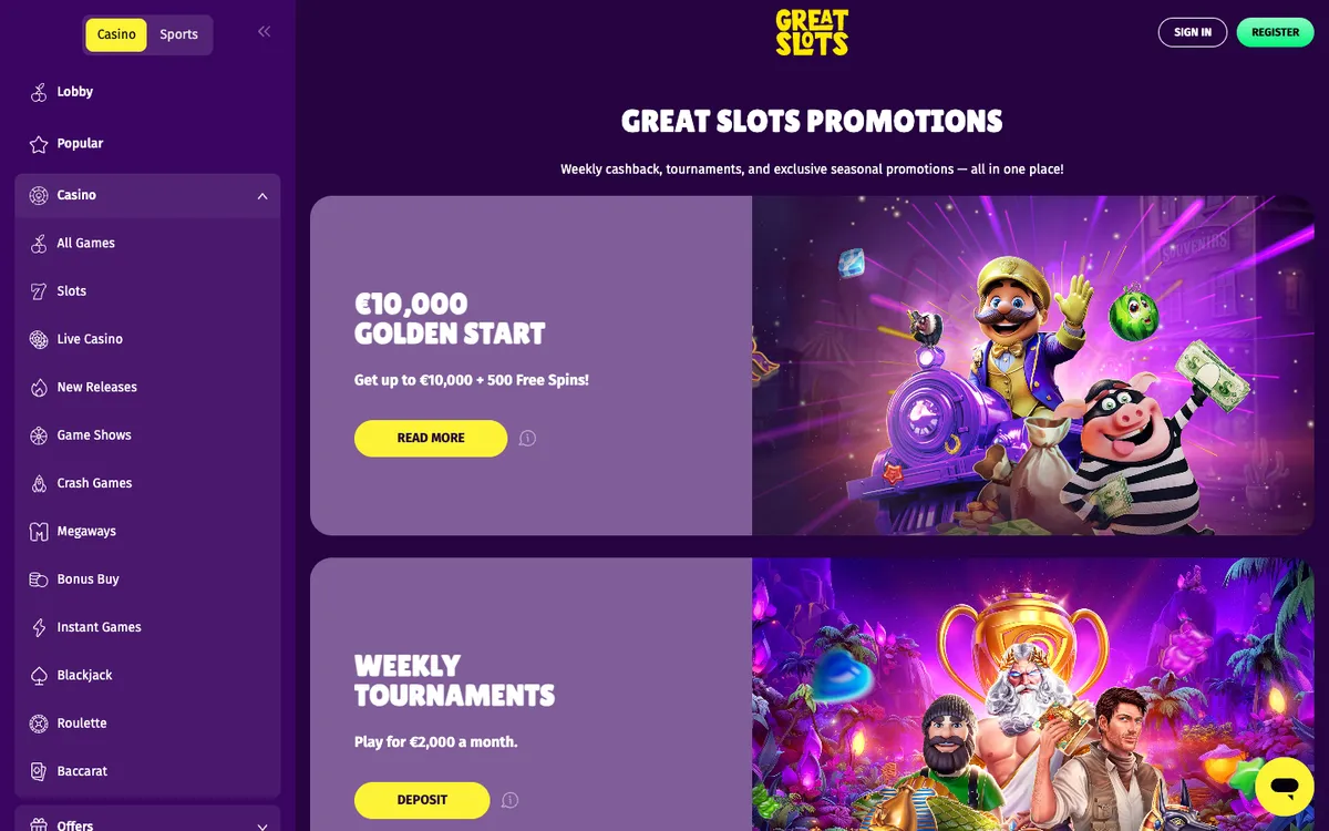 Great Slots Casino — Promotions, captured from Austria
