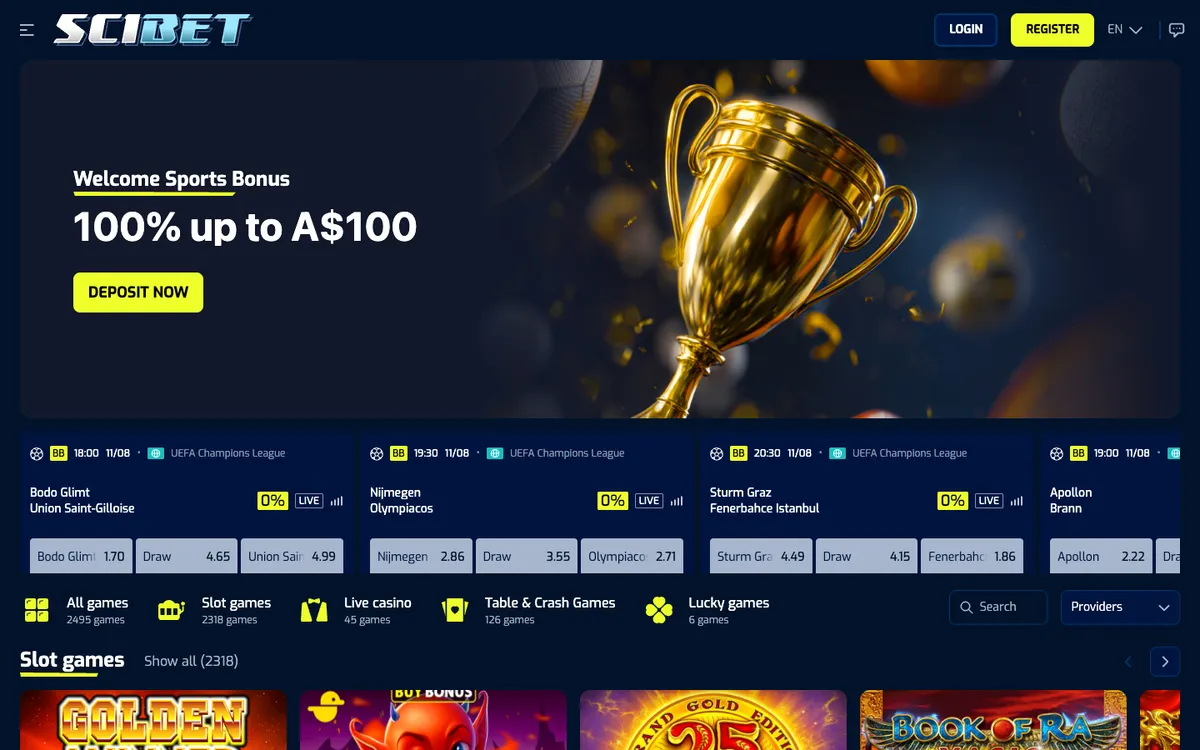 Scibet Casino — Home page, captured from Australia