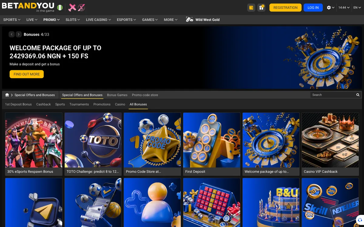 Betandyou Casino — «Акции», снято из страны Нигерия