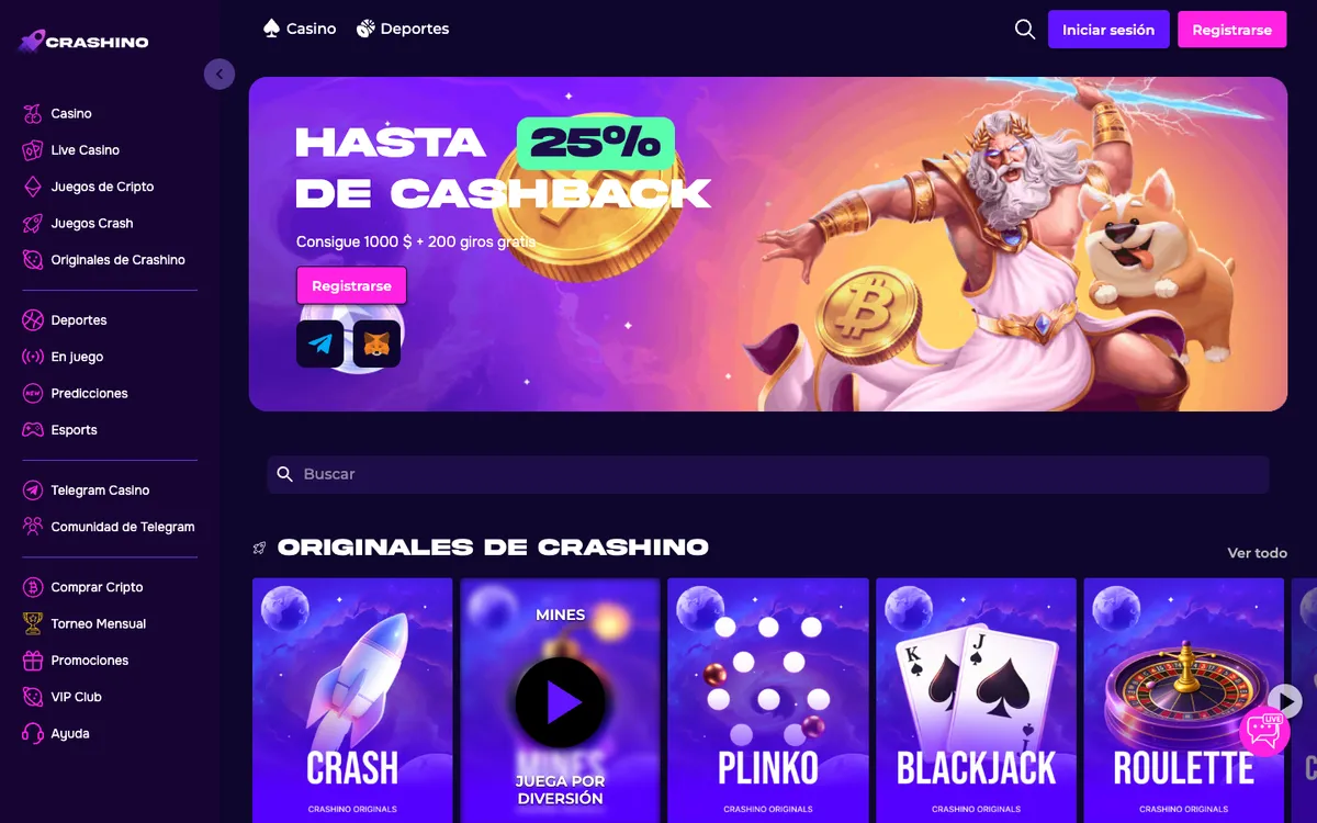 Crashino Casino — «Главная», снято из страны Испания