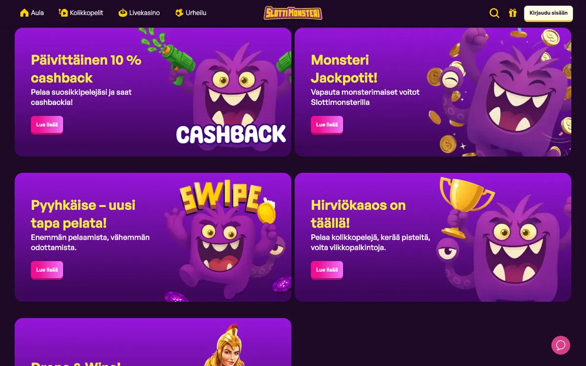 SlottiMonsteri Casino — «Акции», снято из страны Финляндия