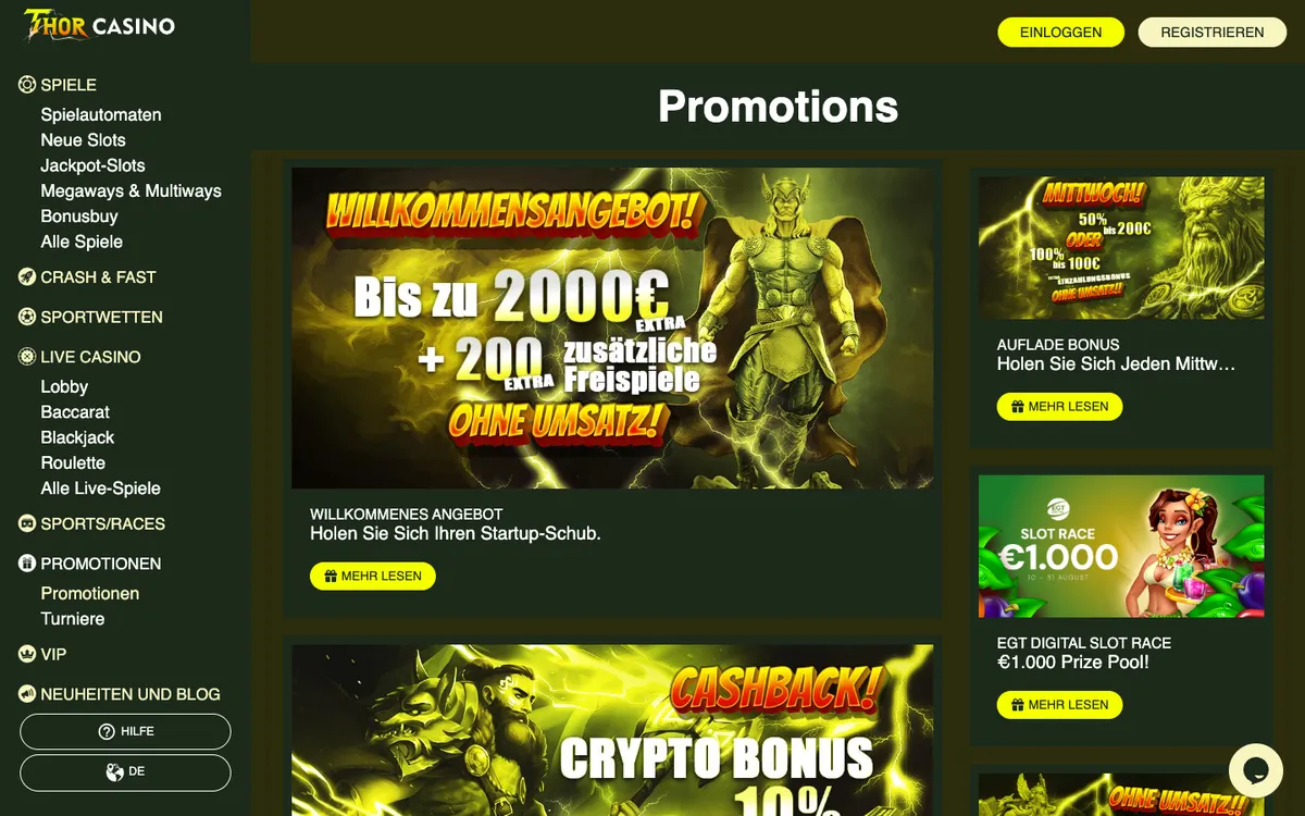 Thorcasino — Promotions, captured from Austria