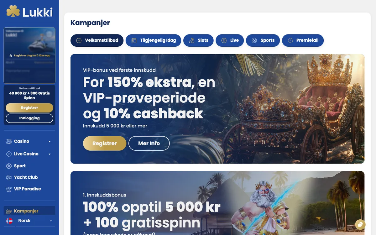 Lukki Casino — Promotions, captured from Norway