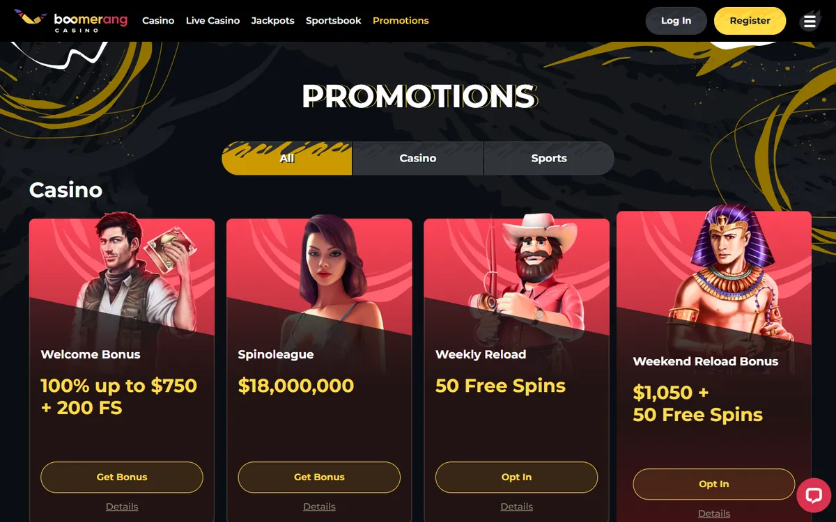 Boomerang Casino — Promotions, captured from Canada