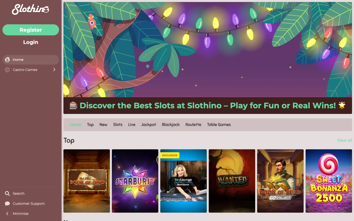 Slothino Casino — «Главная», снято из страны Австрия