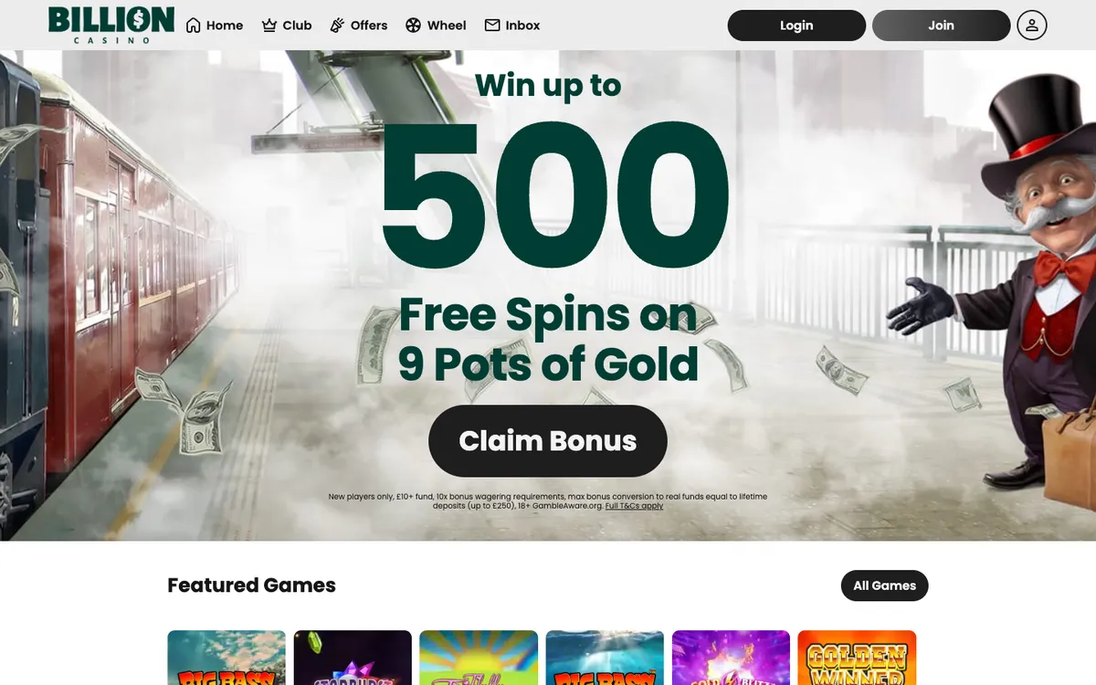 Billion Casino — Home page, captured from Finland