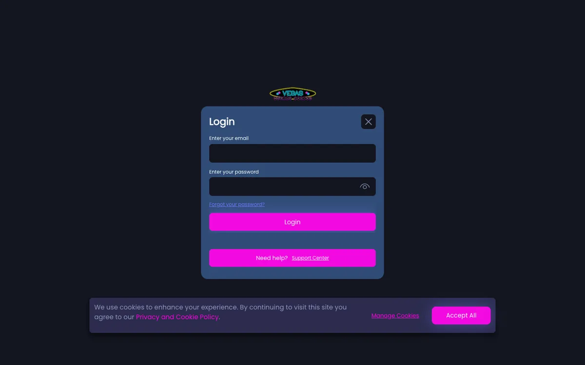 Vegas Mobile Casino — Sign-up, captured from Belgium
