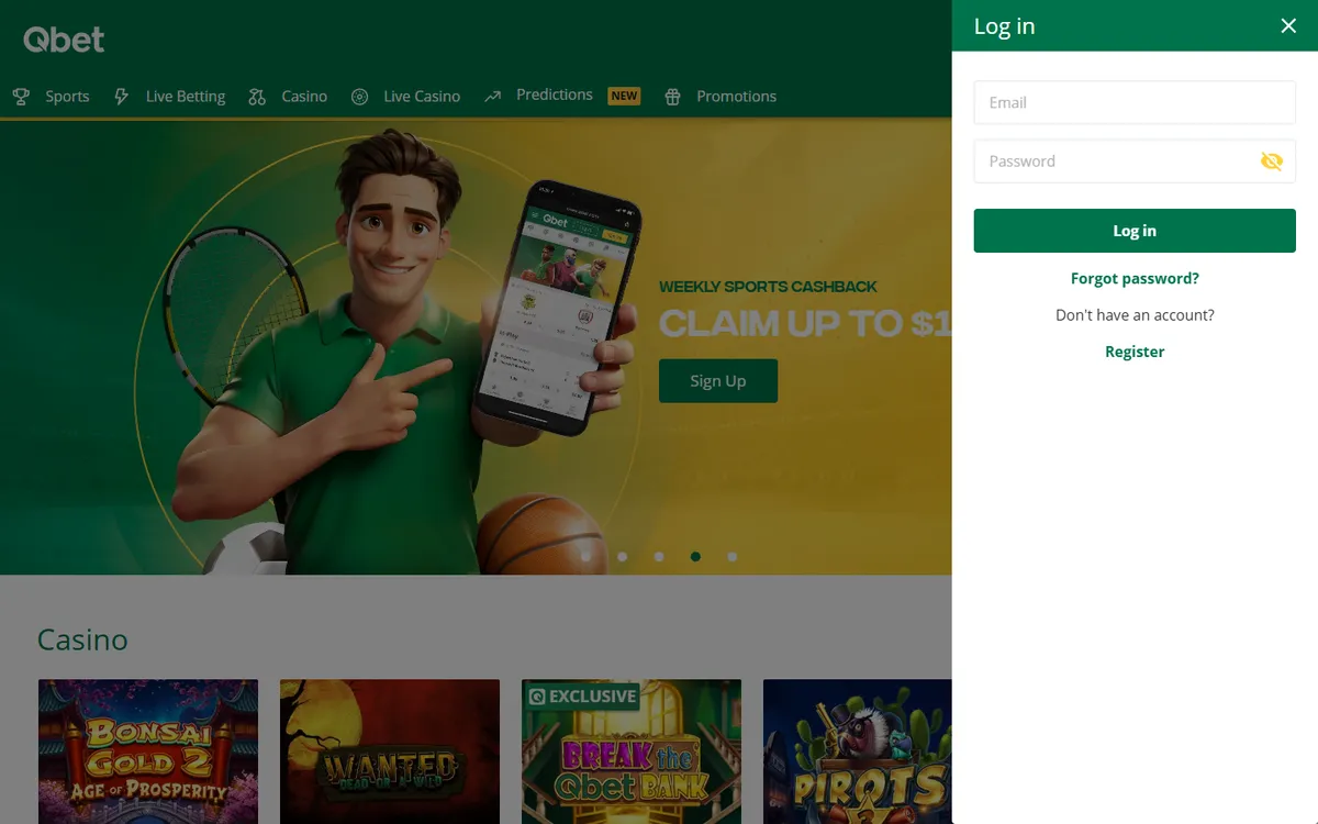 Qbet Casino — Sign-up, captured from Canada