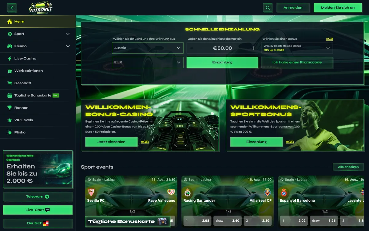 Nitrobet Casino — «Главная», снято из страны Австрия