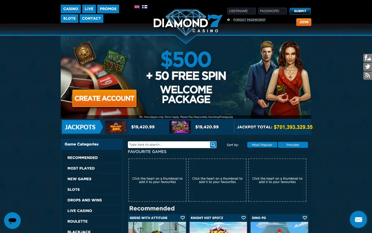 Diamond 7 Casino — «Главная», снято из страны Канада