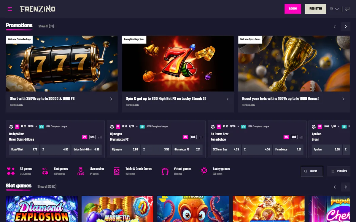Frenzino Casino — Home page, captured from Norway