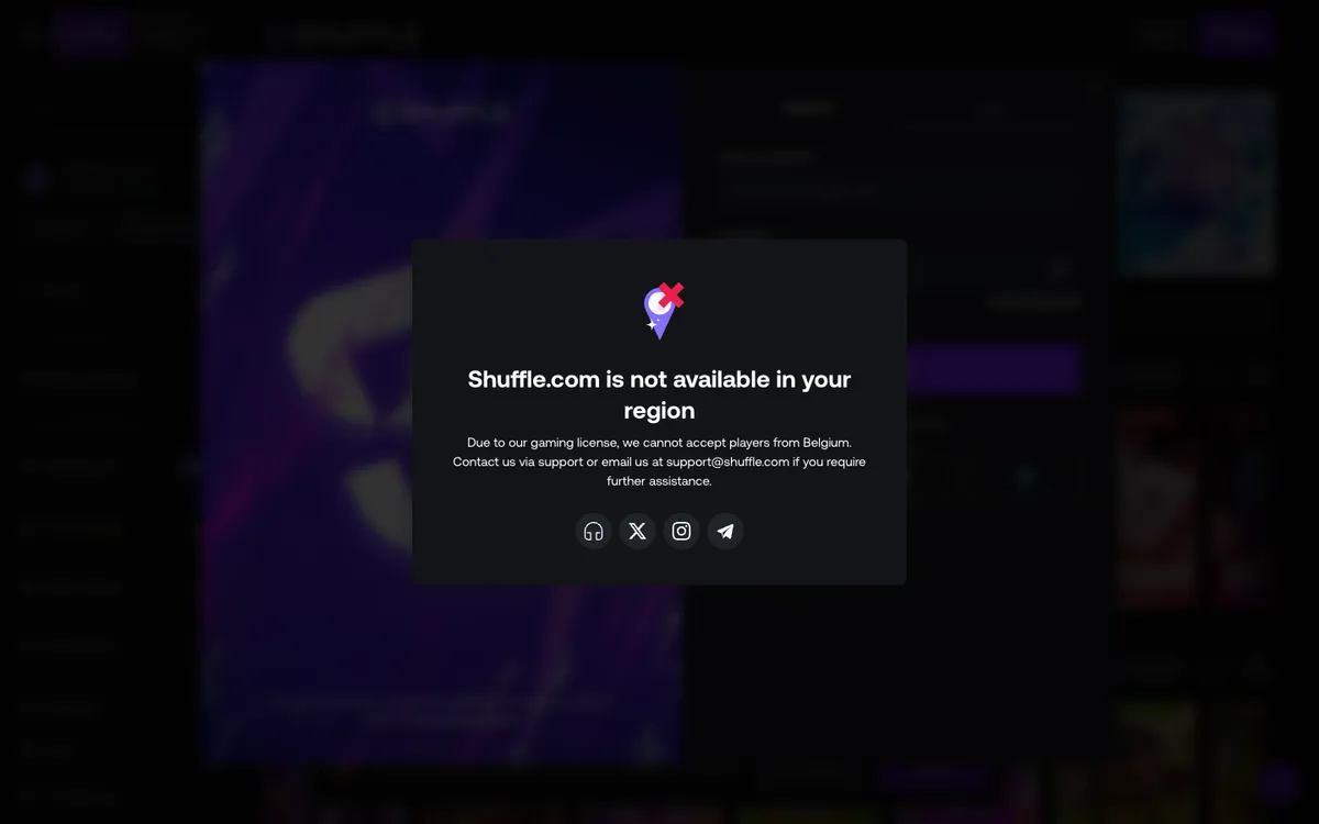 Shuffle Casino — Sign-up, captured from Belgium