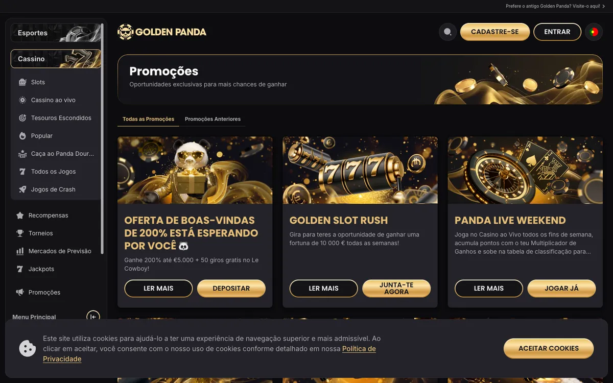 Golden Panda Casino — Promotions, captured from Portugal