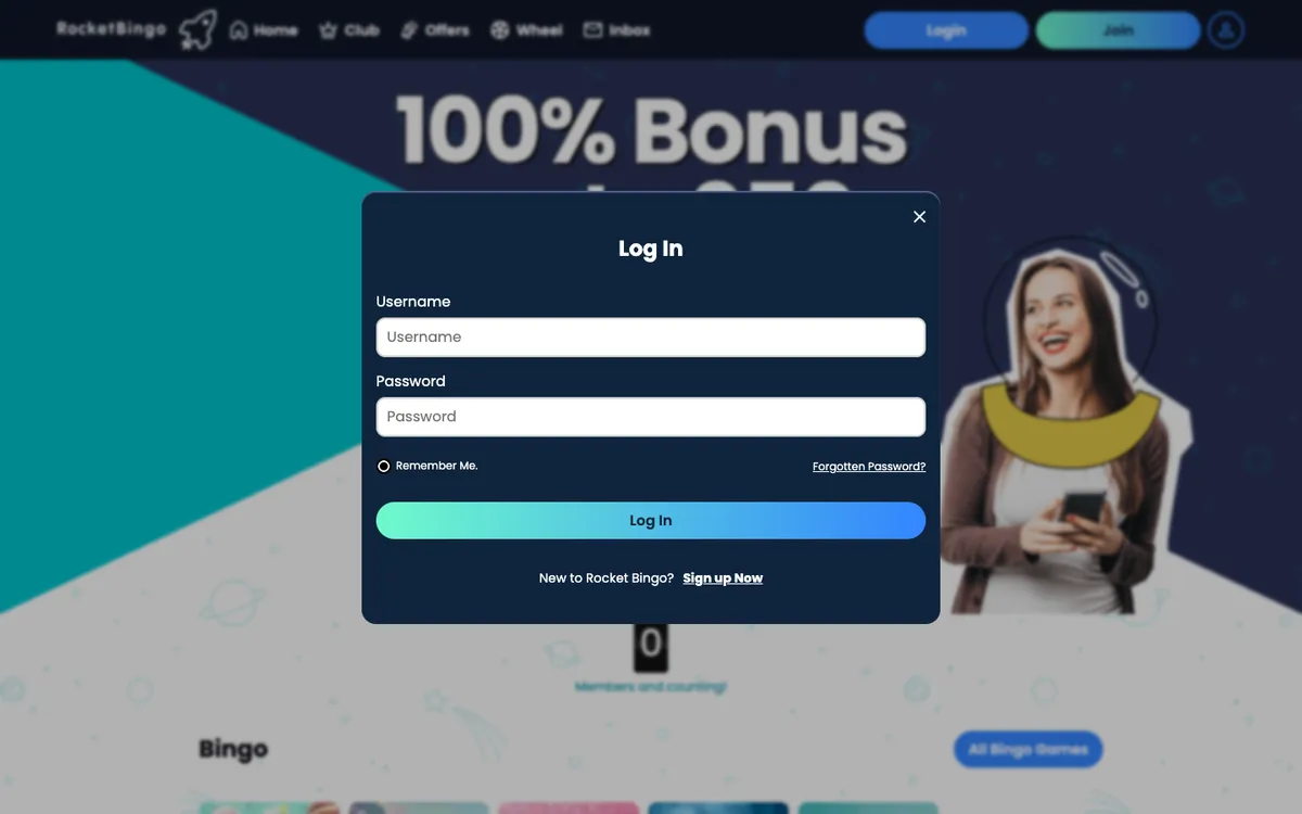 Rocket Bingo Casino — Sign-up, captured from United Kingdom