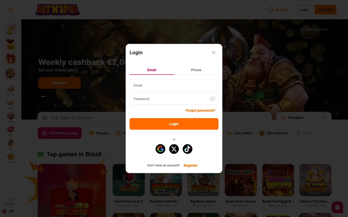 HitNSpin Casino — Sign-up, captured from Brazil