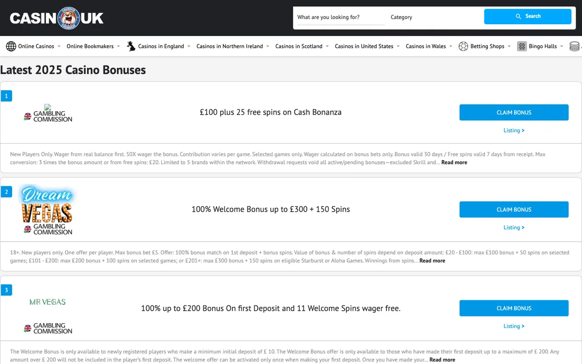 Casino UK — Promotions, captured from Switzerland