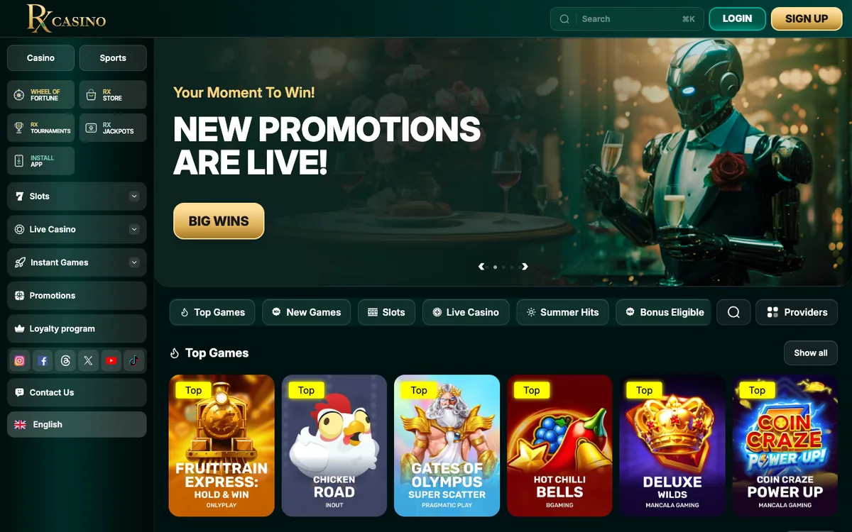 RX Casino — Home page, captured from South Korea