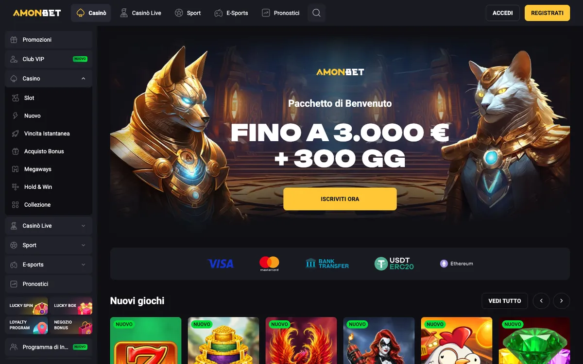 Amonbet Casino — Home page, captured from Italy