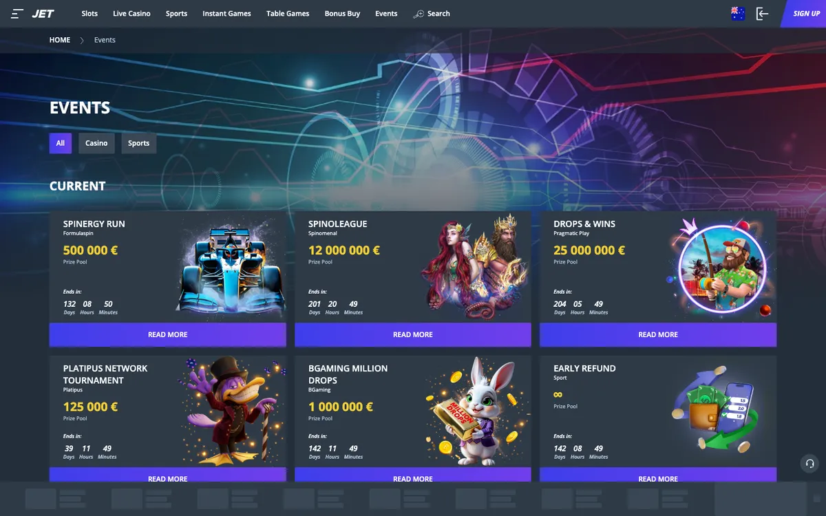 Jet Casino — «Акции», снято из страны Австралия