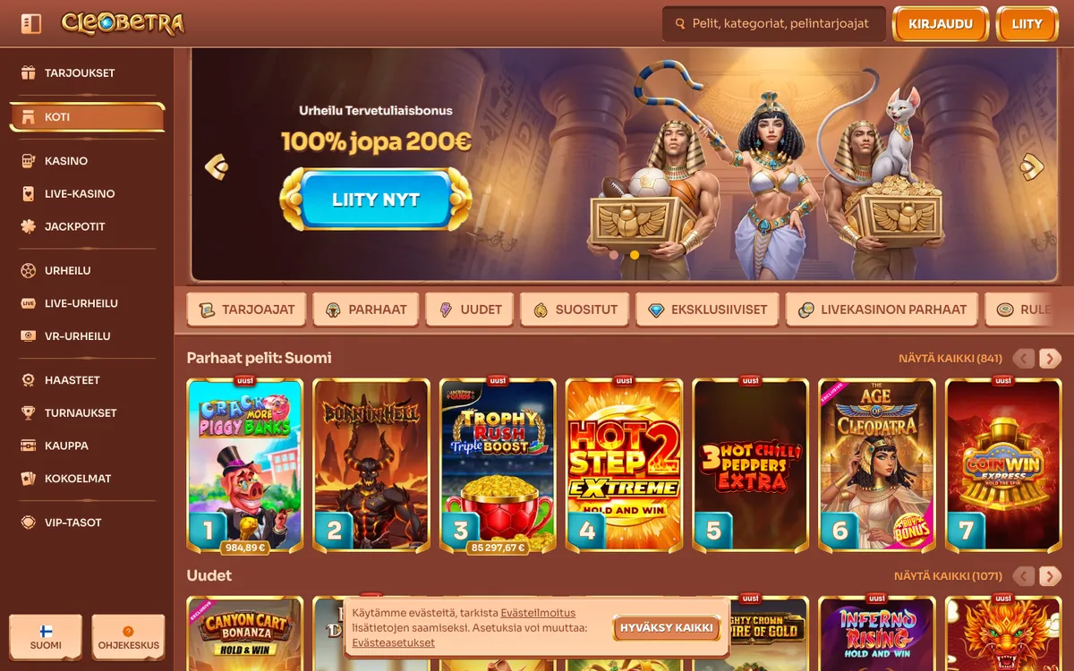 Cleobetra Casino — Home page, captured from Finland