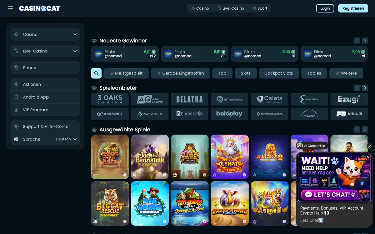 CasinoCat — Home page, captured from Austria