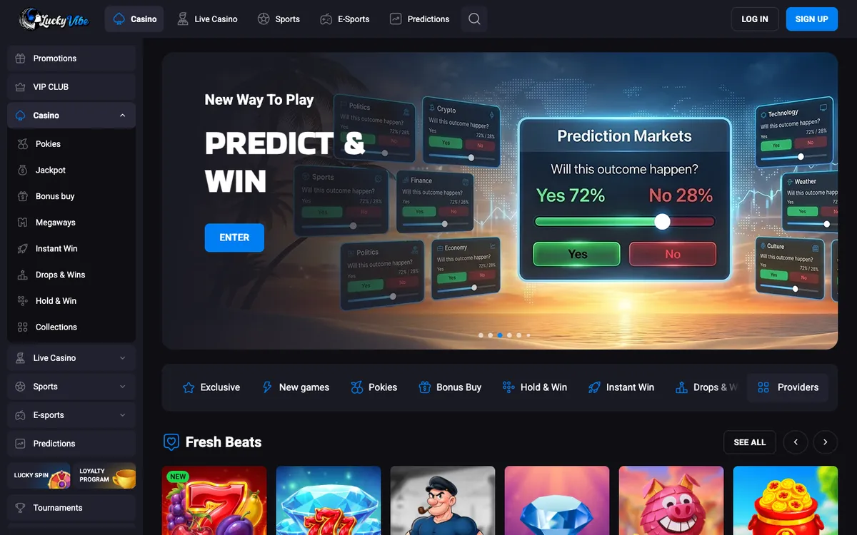 Lucky Vibe Casino — Home page, captured from New Zealand