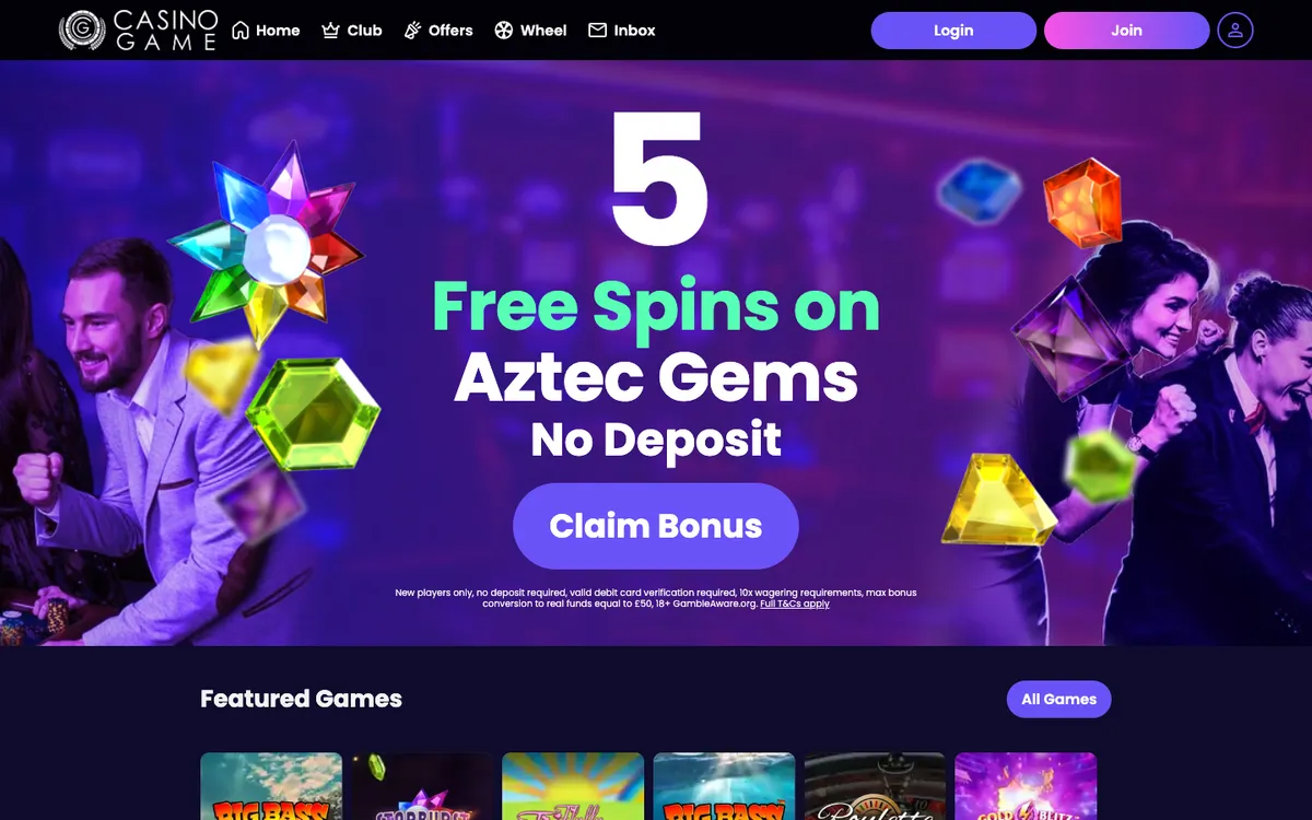 Casino Game — Home page, captured from United Kingdom