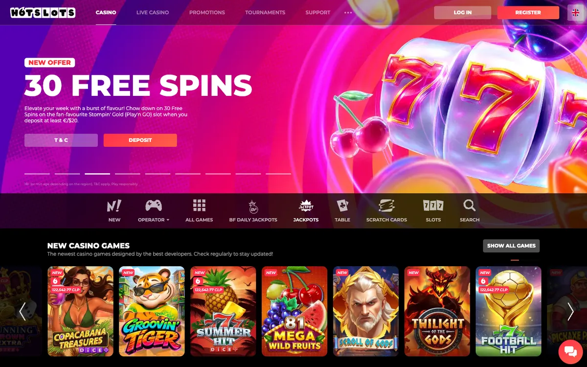 HotSlots Casino — Home page, captured from Chile