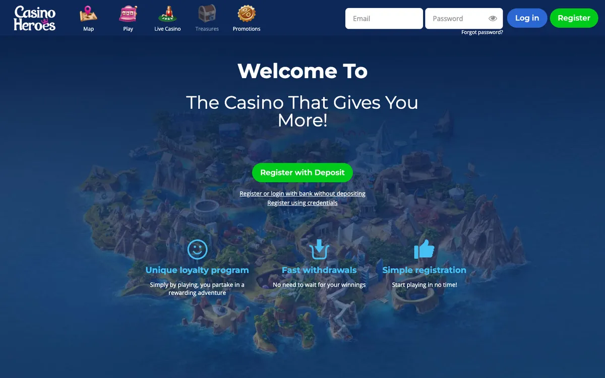 Casino Heroes — Home page, captured from Finland