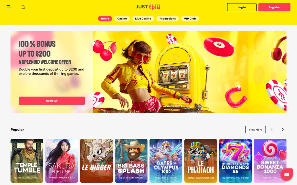 Justspin Casino — «Главная», снято из страны Канада