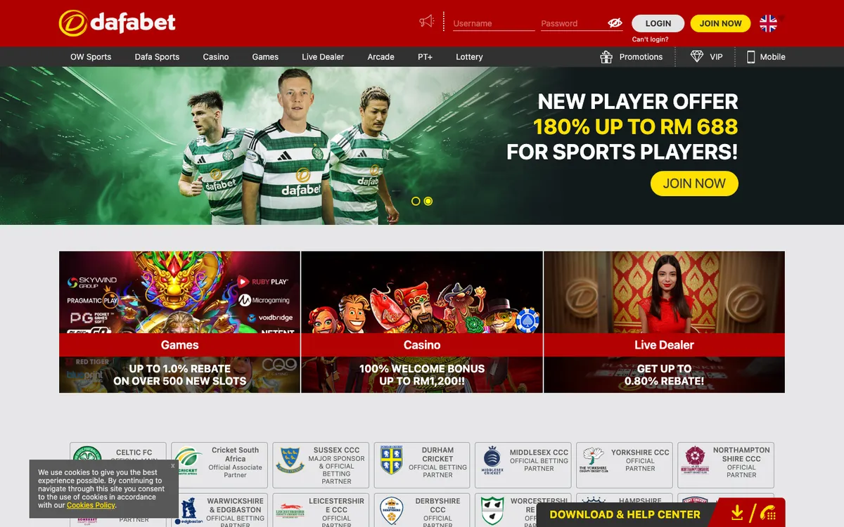 Dafabet Casino — Home page, captured from Austria