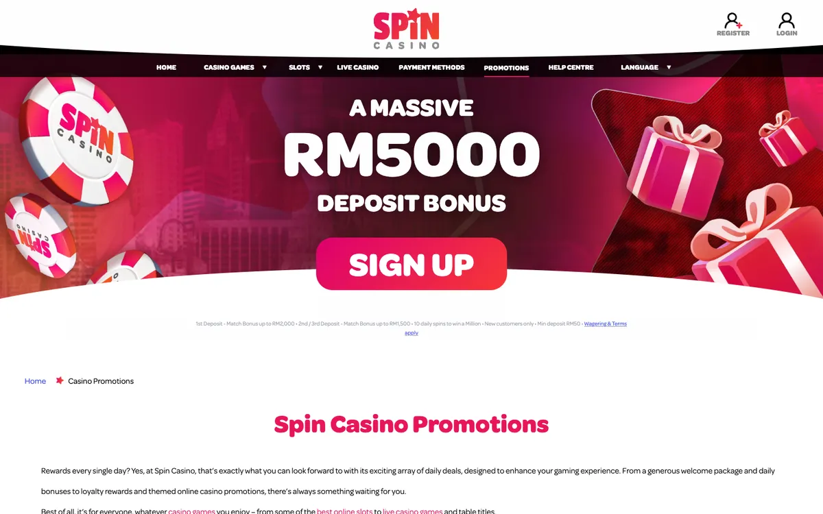 Spin Casino — Promotions, captured from Malaysia