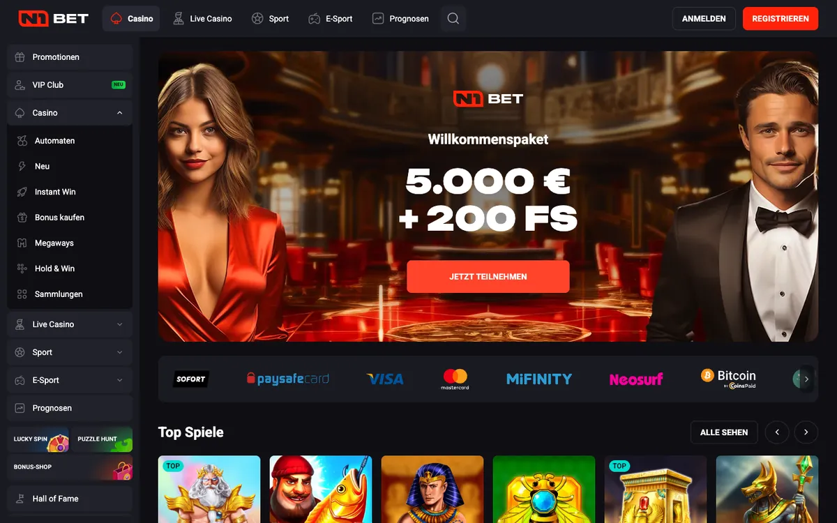 N1Bet Casino — Home page, captured from Austria