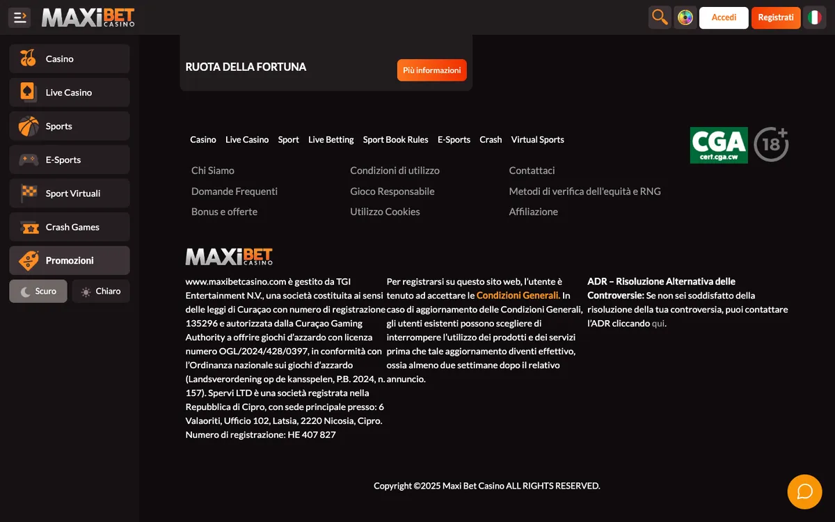 Maxibet Casino — Promotions, captured from Italy