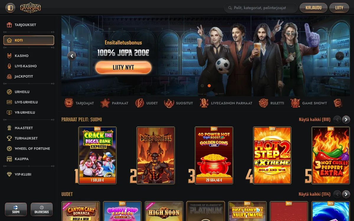 Gransino Casino — Home page, captured from Finland