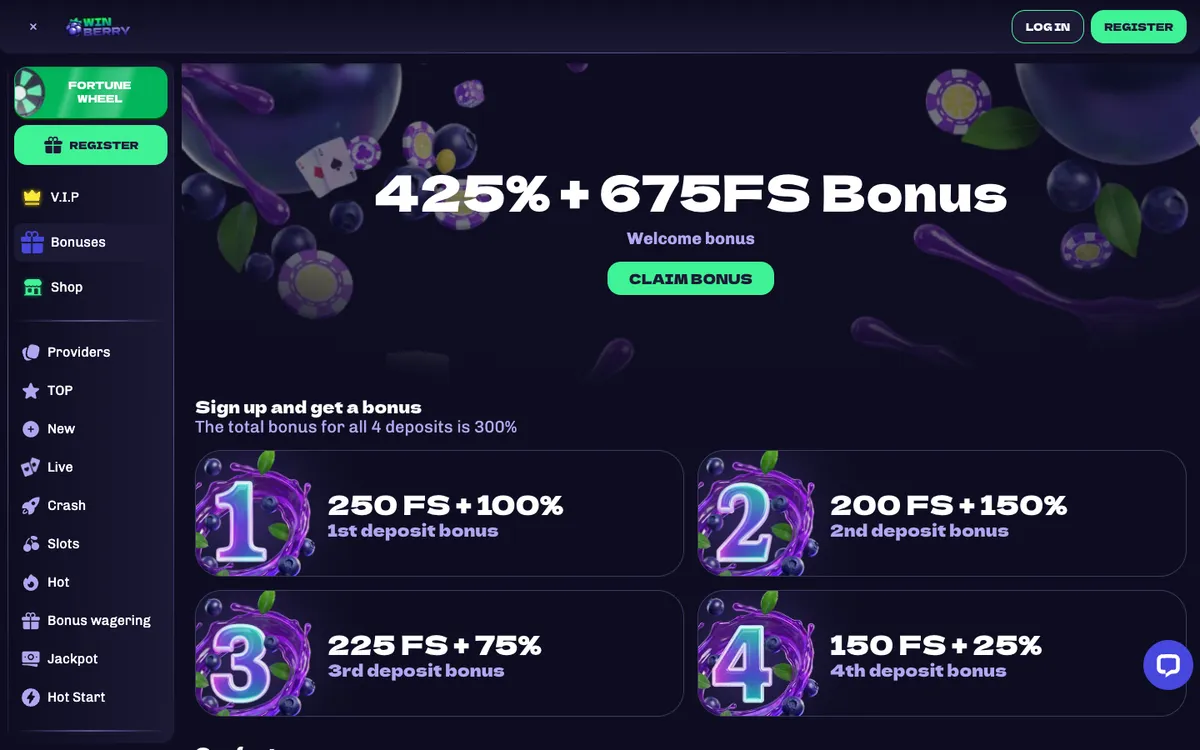 Winberry Casino — Promotions, captured from Canada