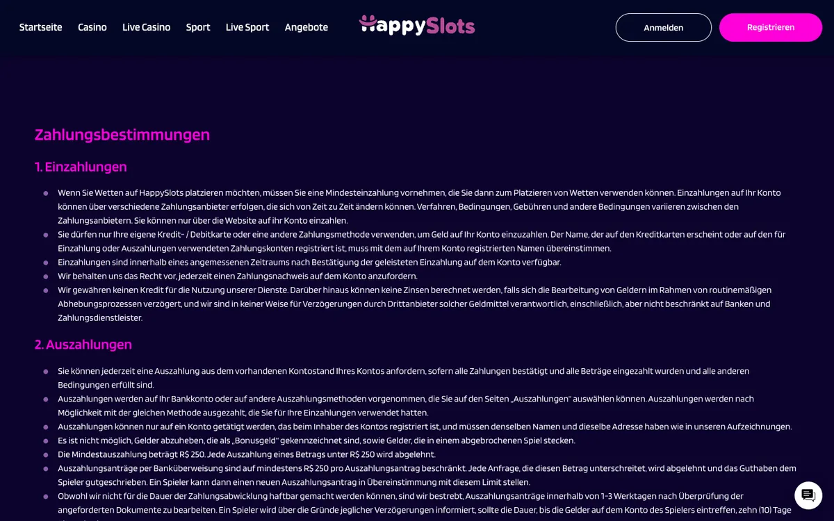 HappySlots Casino — Payments, captured from Austria