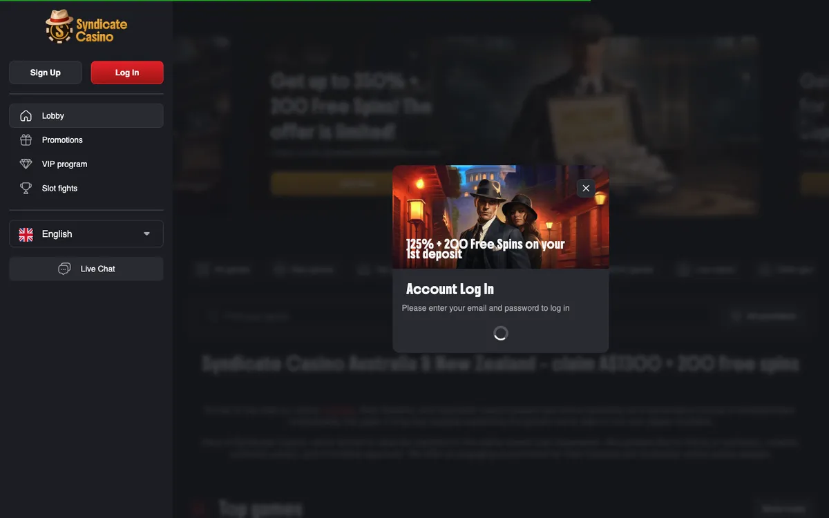 Syndicate Casino — Sign-up, captured from Australia