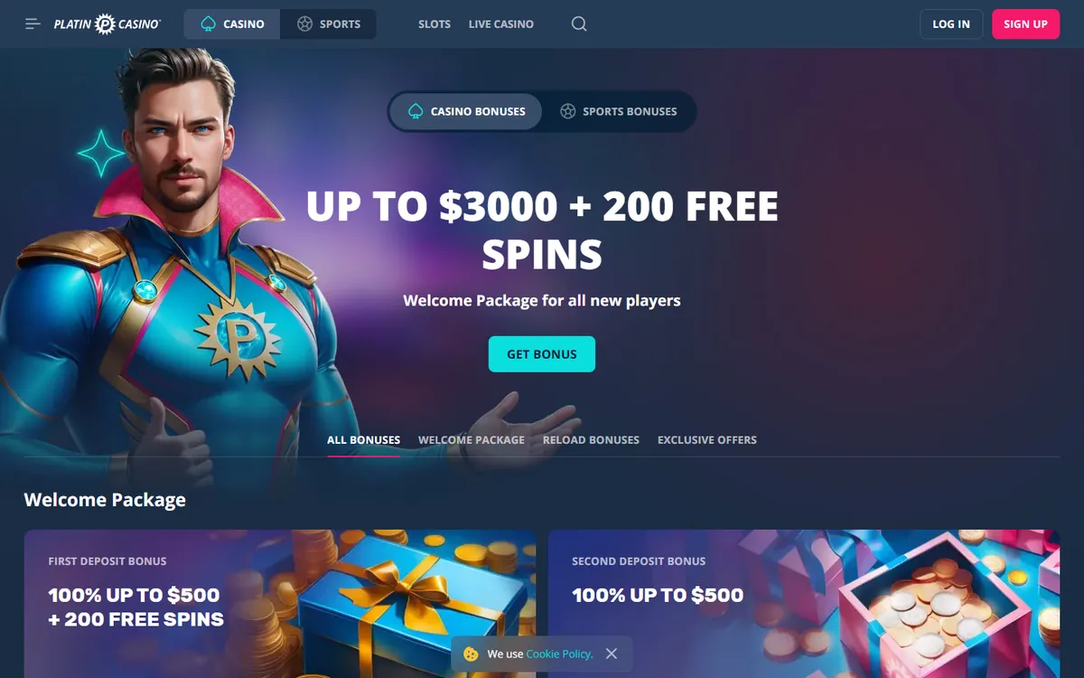 Platincasino — «Акции», снято из страны Канада