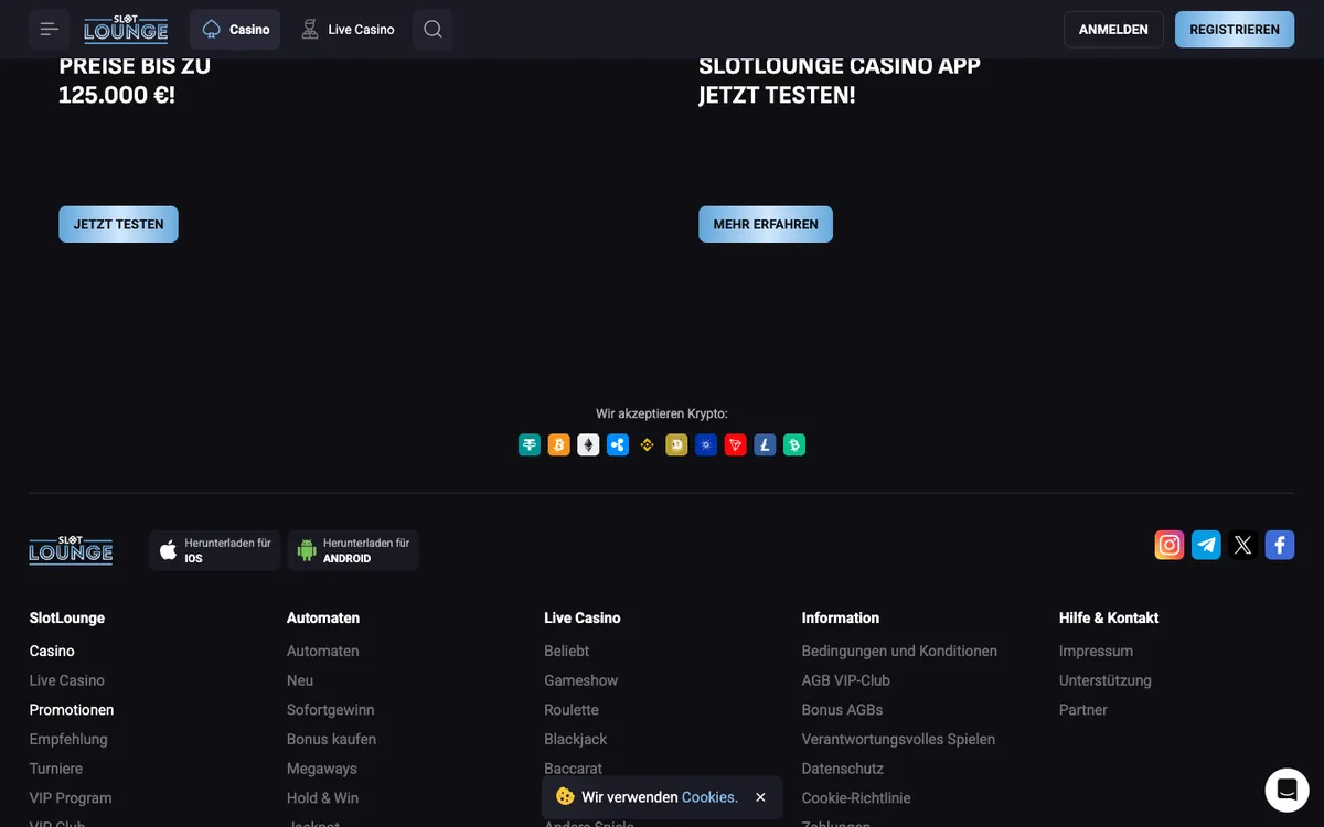 SlotLounge Casino — Promotions, captured from Austria