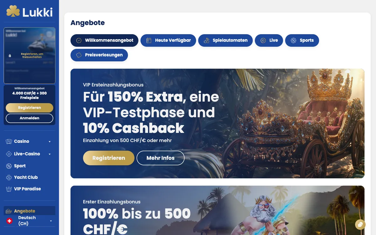 Lukki Casino — Promotions, captured from Switzerland