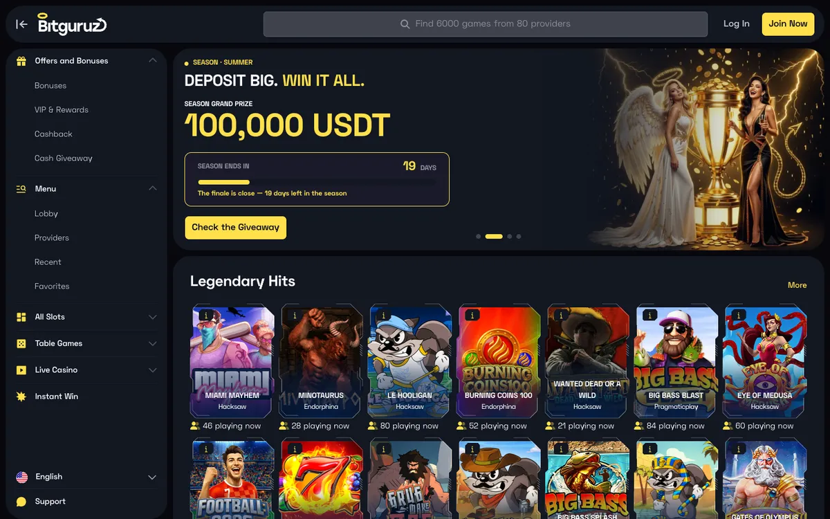 Bitguruz Casino — Home page, captured from Japan