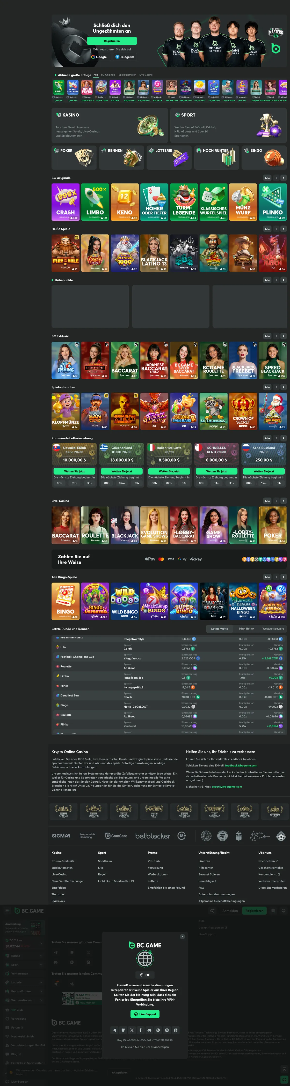BC.Game Casino — Home page, captured from Germany