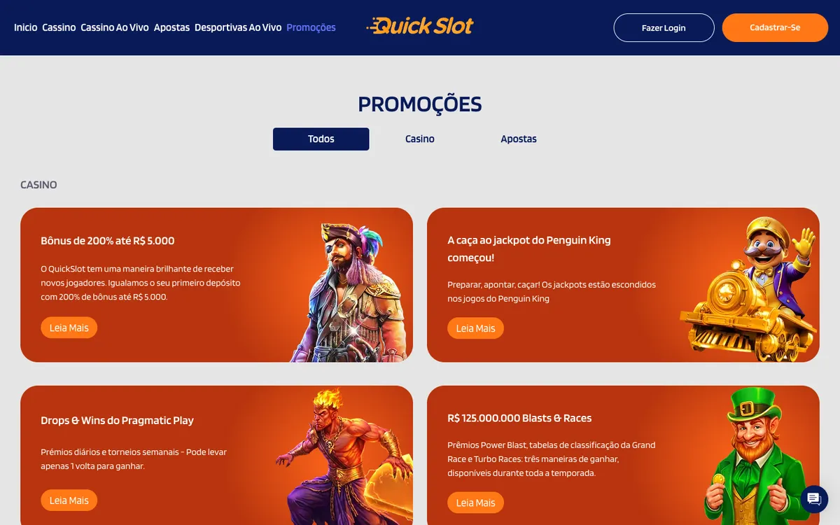 QuickSlot Casino — Promotions, captured from Brazil